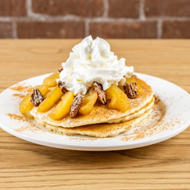 Vermont Spiced Cinnamon Apple & Candied Pecan Pancakes.
